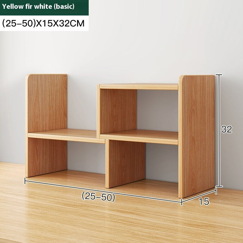 Wood-grain basic adjustable desktop bookshelf, 25–50 cm wide — Wood-Grain Basic