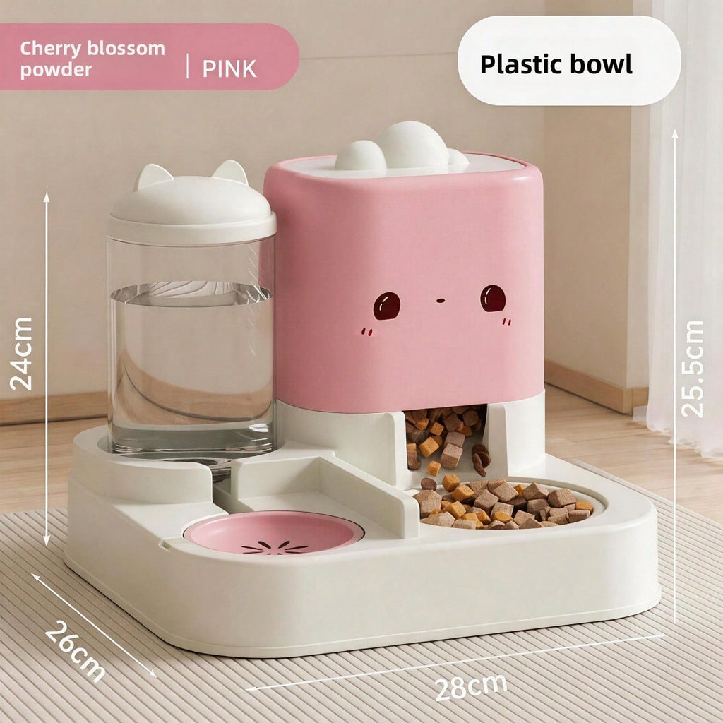 Pink version of the feeder with the same size callouts — pink is not sold here; the green model is