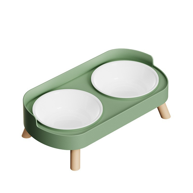 Raised Double Bowl Stand for Small Dogs: Avocado green (plastic)