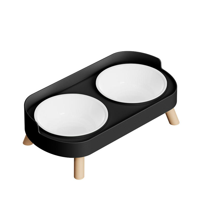 Raised Double Bowl Stand for Small Dogs: Classic black (plastic)