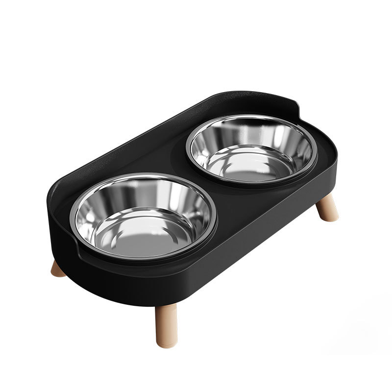 Raised Double Bowl Stand for Small Dogs: Classic black (stainless steel)