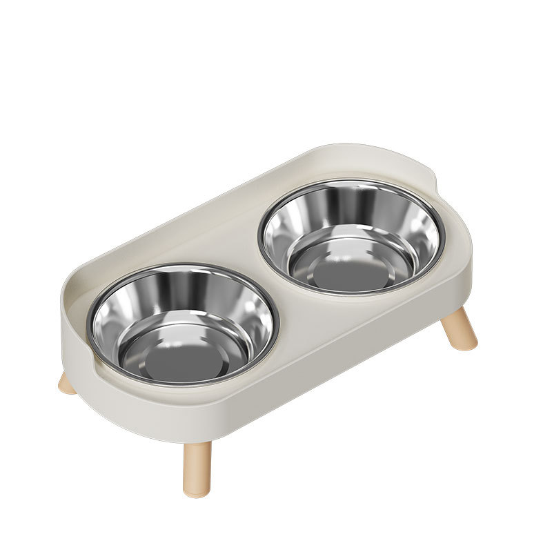 Raised Double Bowl Stand for Small Dogs: Ivory white (stainless steel)