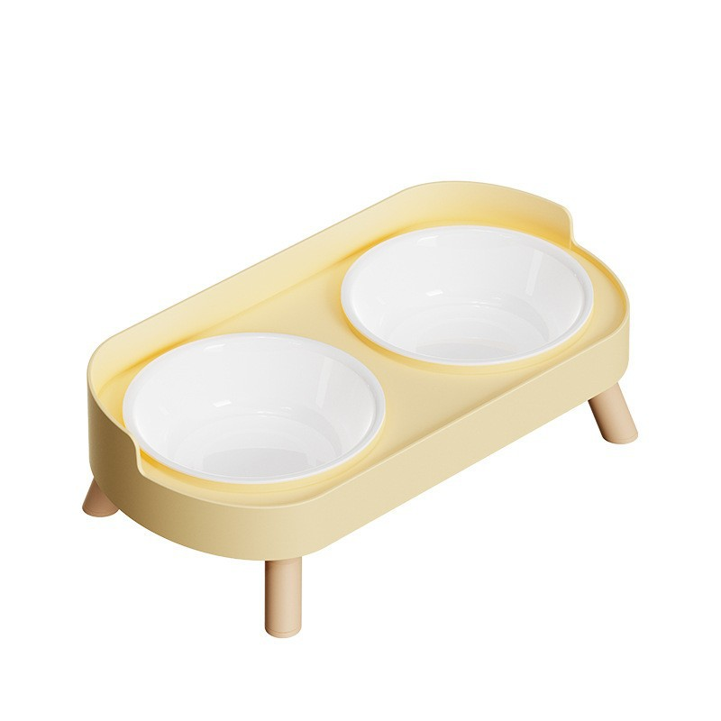 Raised Double Bowl Stand for Small Dogs: Lemon yellow (plastic)