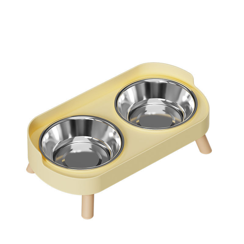 Raised Double Bowl Stand for Small Dogs: Lemon yellow (stainless steel)