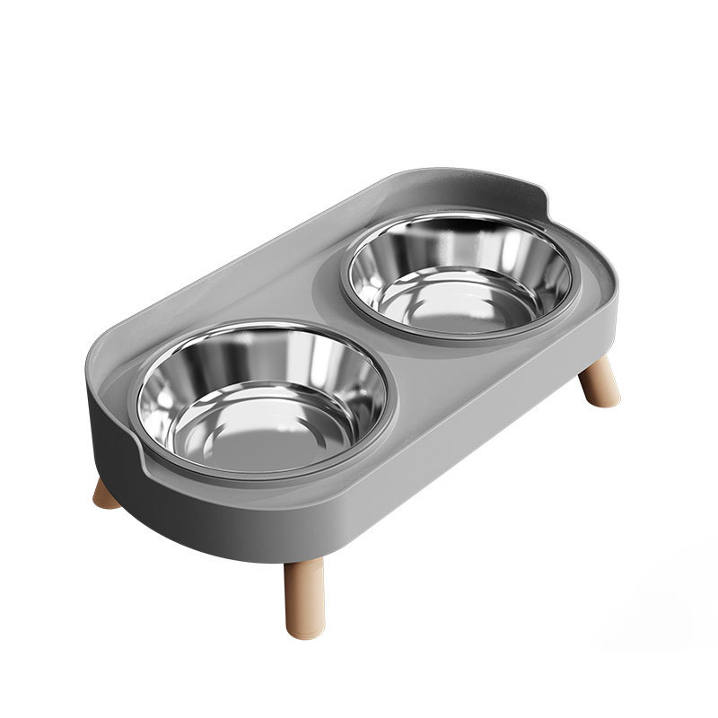 Raised Double Bowl Stand for Small Dogs: Minimalist grey (stainless steel)