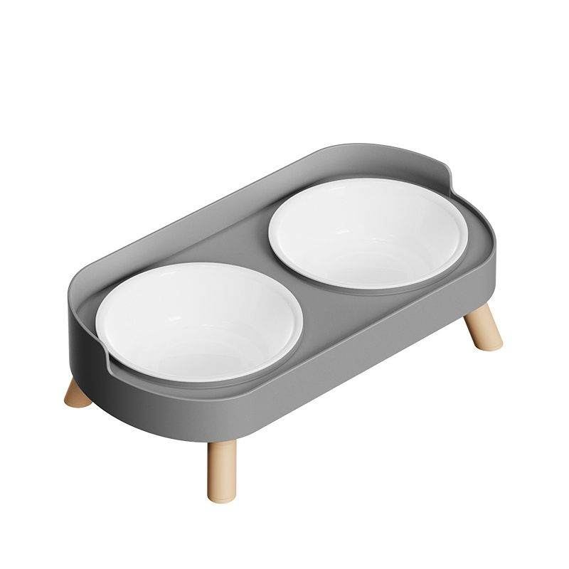 Raised Double Bowl Stand for Small Dogs: Minimalist grey (plastic)