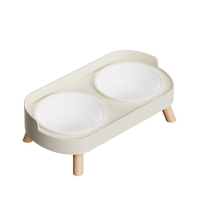 Raised Double Bowl Stand for Small Dogs: Ivory (plastic)