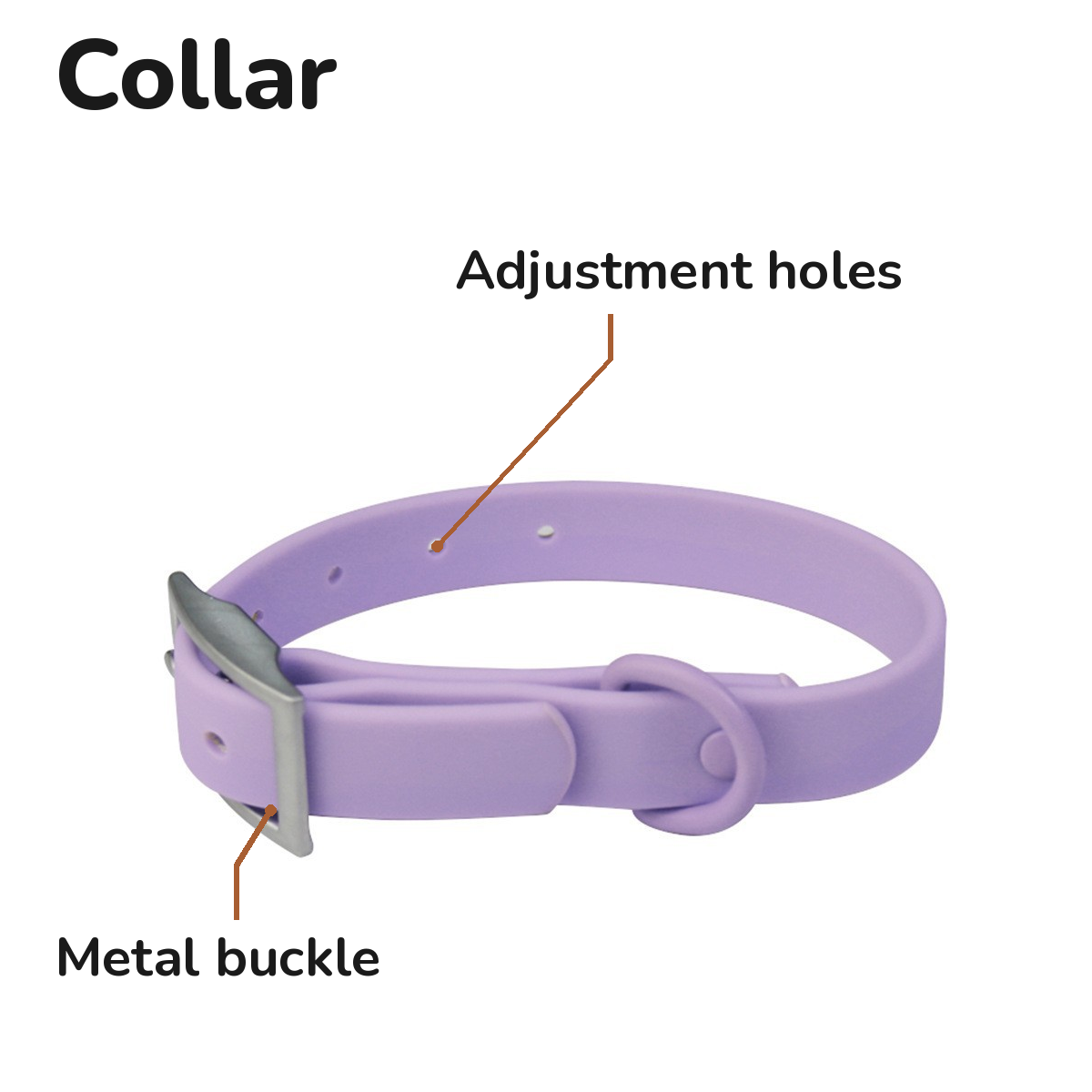 PVC-Coated Dog Collar: collar with metal buckle and adjustment holes