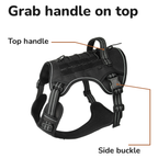 Tactical Dog Harness with Handle and MOLLE Panels: grab handle on top and side buckle