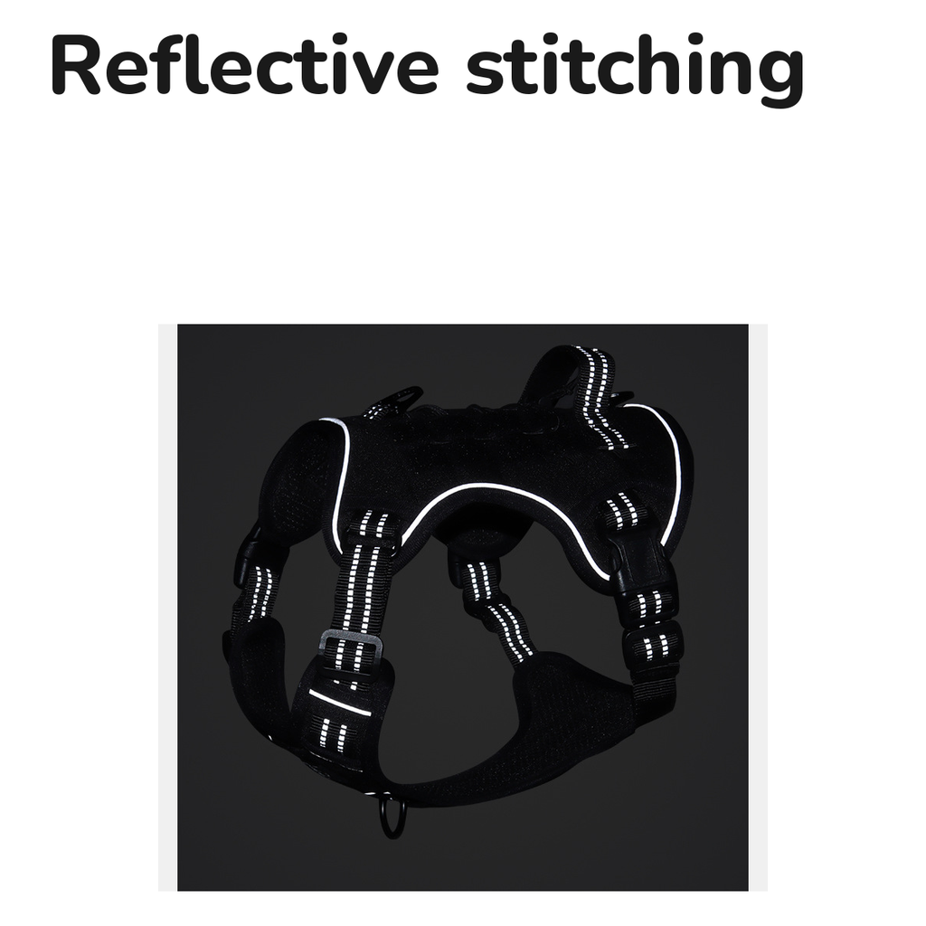 Tactical Dog Harness with Handle and MOLLE Panels: reflective stitching in low light