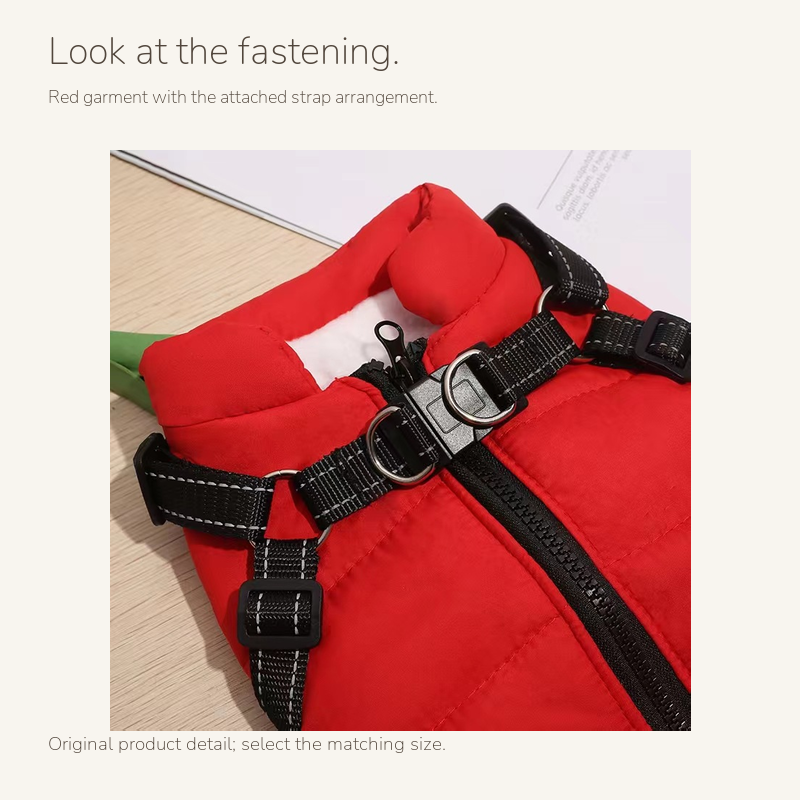 Padded dog vest with built-in harness: fastening detail