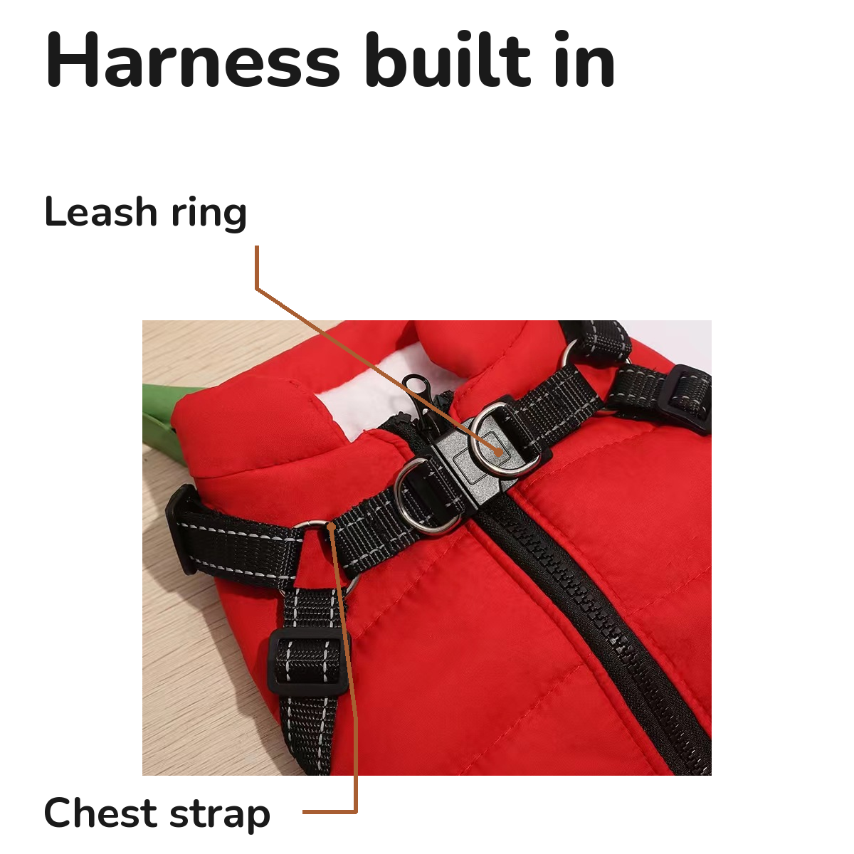 Padded Dog Vest with Built-In Harness: built-in harness with leash ring and chest strap