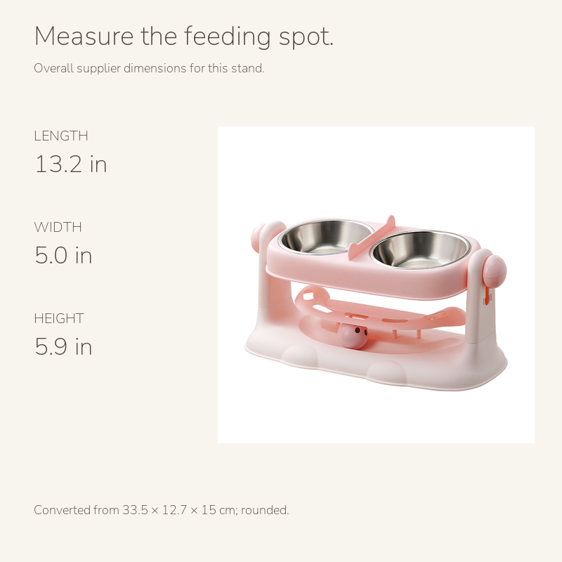 Adjustable height double pet bowl: size guide
