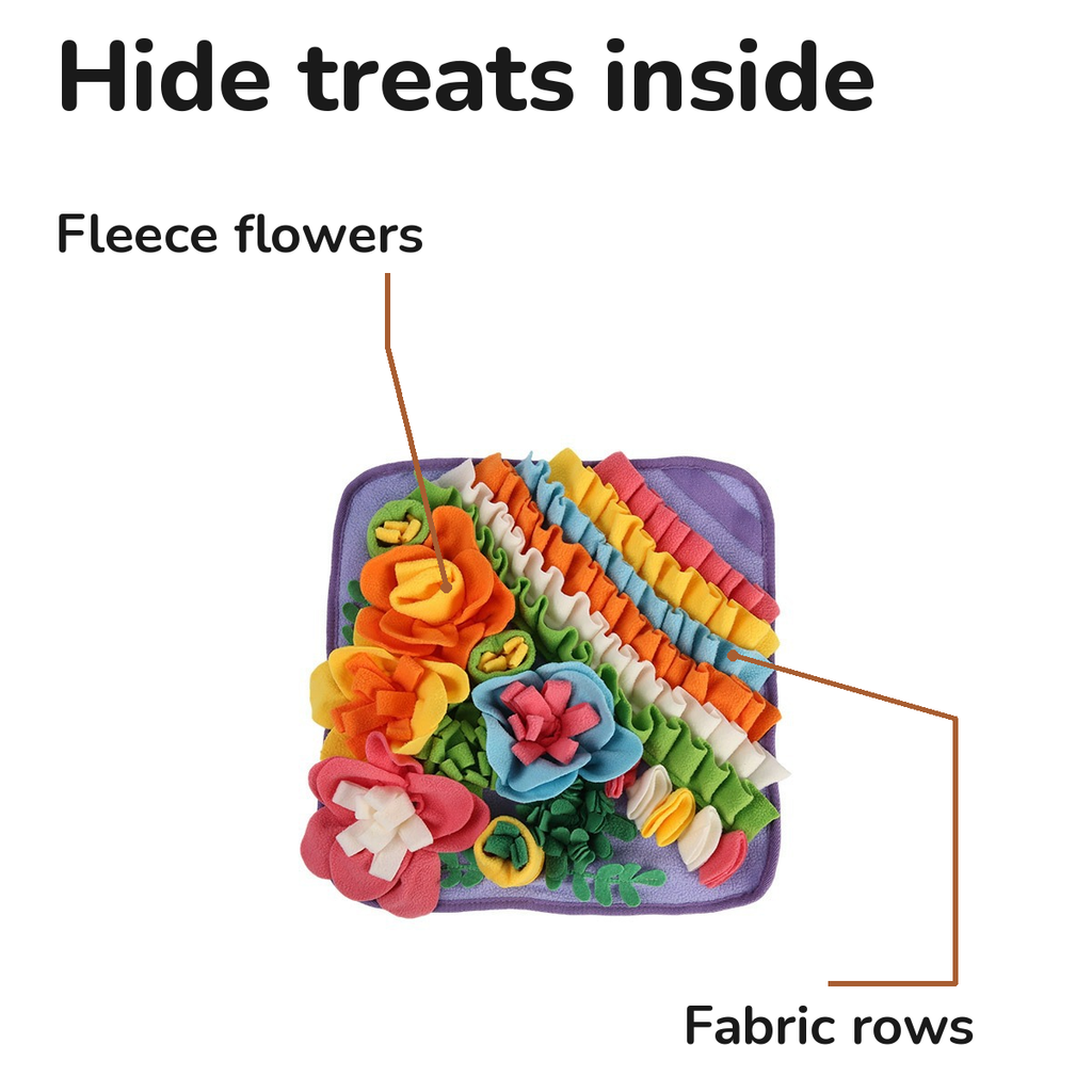 Flower Garden Snuffle Mat for Dogs: hide treats inside the fleece flowers and fabric rows