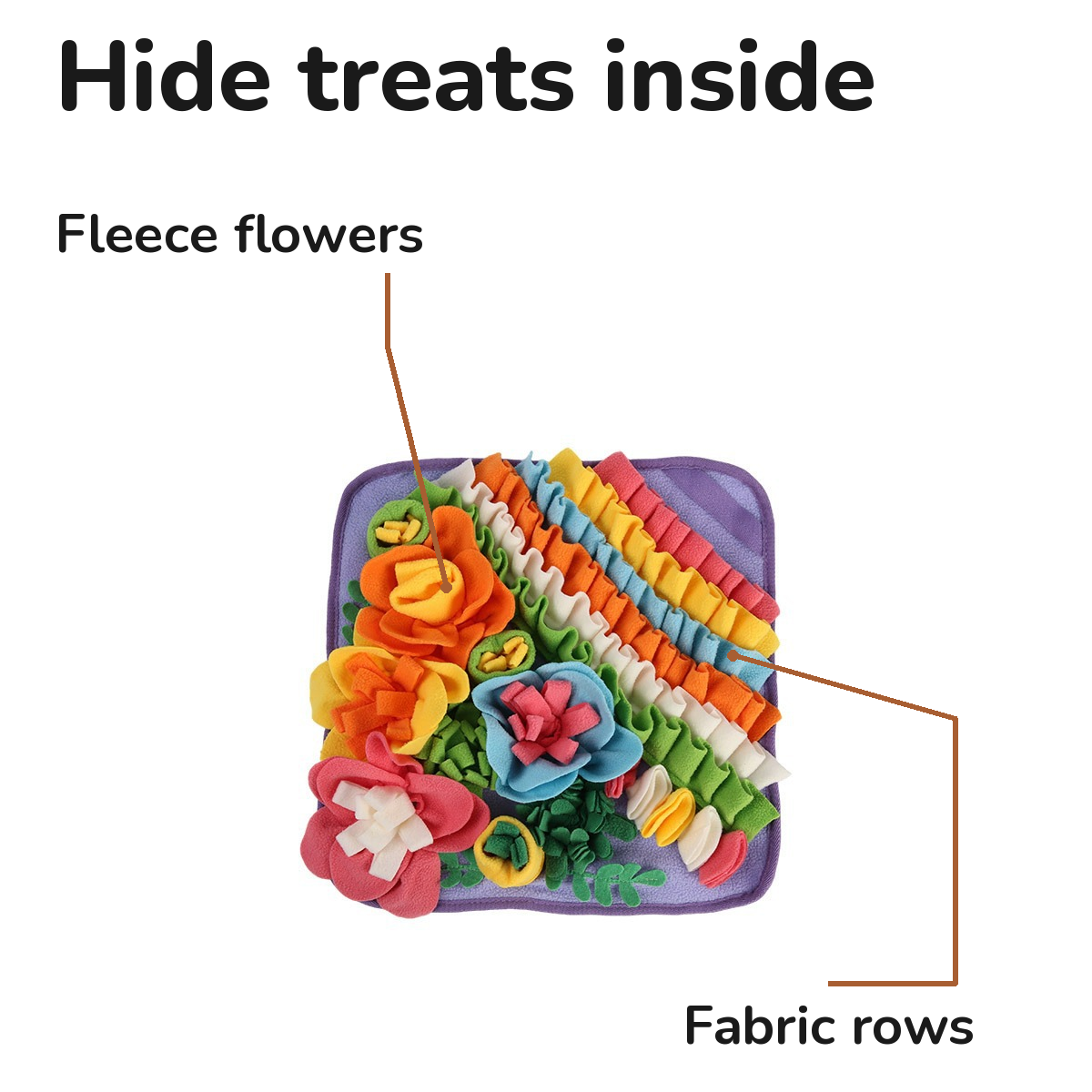 Flower Garden Snuffle Mat for Dogs: hide treats inside the fleece flowers and fabric rows