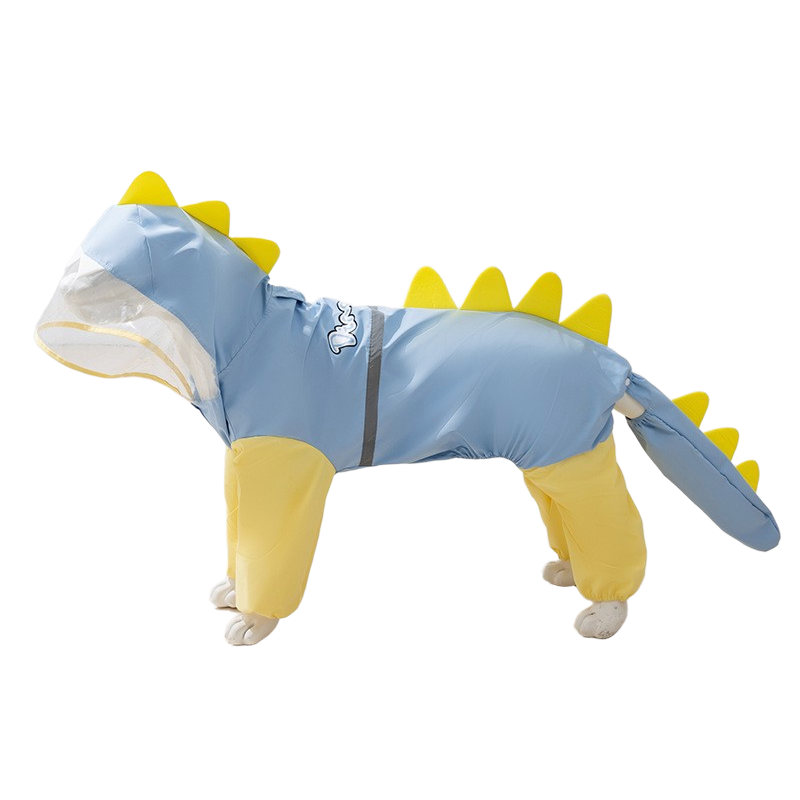 Big Dog Raincoat: Blue dinosaur, tail covered