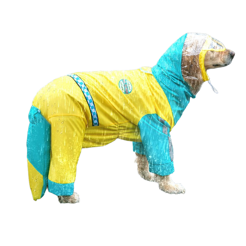 Big Dog Raincoat: Yellow and green, tail covered