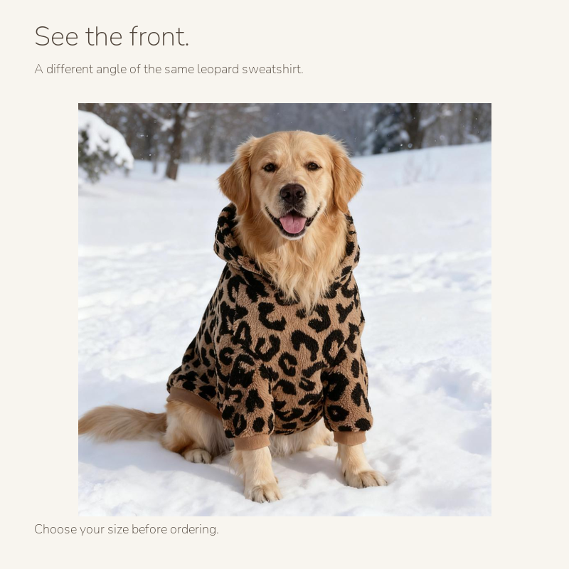 Leopard lamb wool dog hoodie: front view