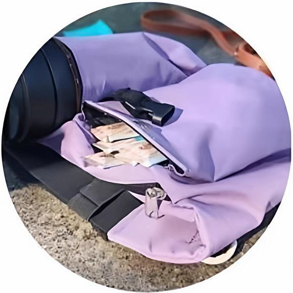 Taro purple dog walking waist bag opened to show the treat pocket inside