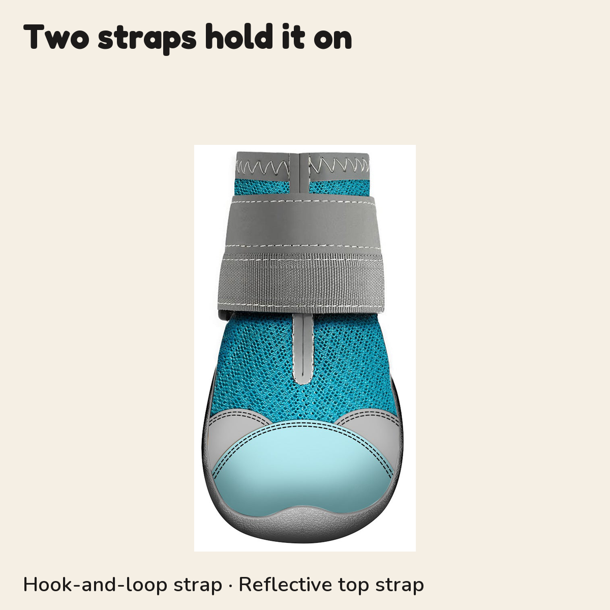 Blue mesh dog shoe with a hook-and-loop strap and a reflective top strap