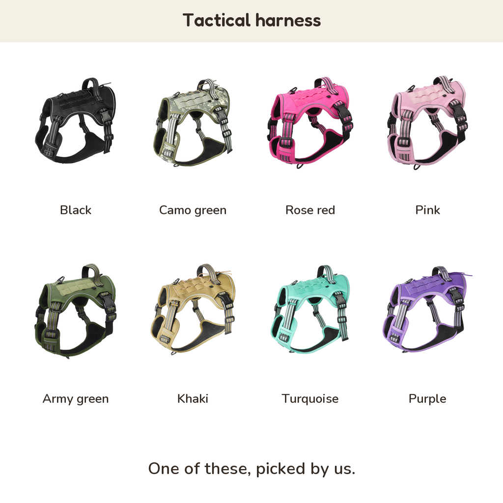 Tactical harness: Black, Camo green, Rose red, Pink, Army green, Khaki, Turquoise, Purple