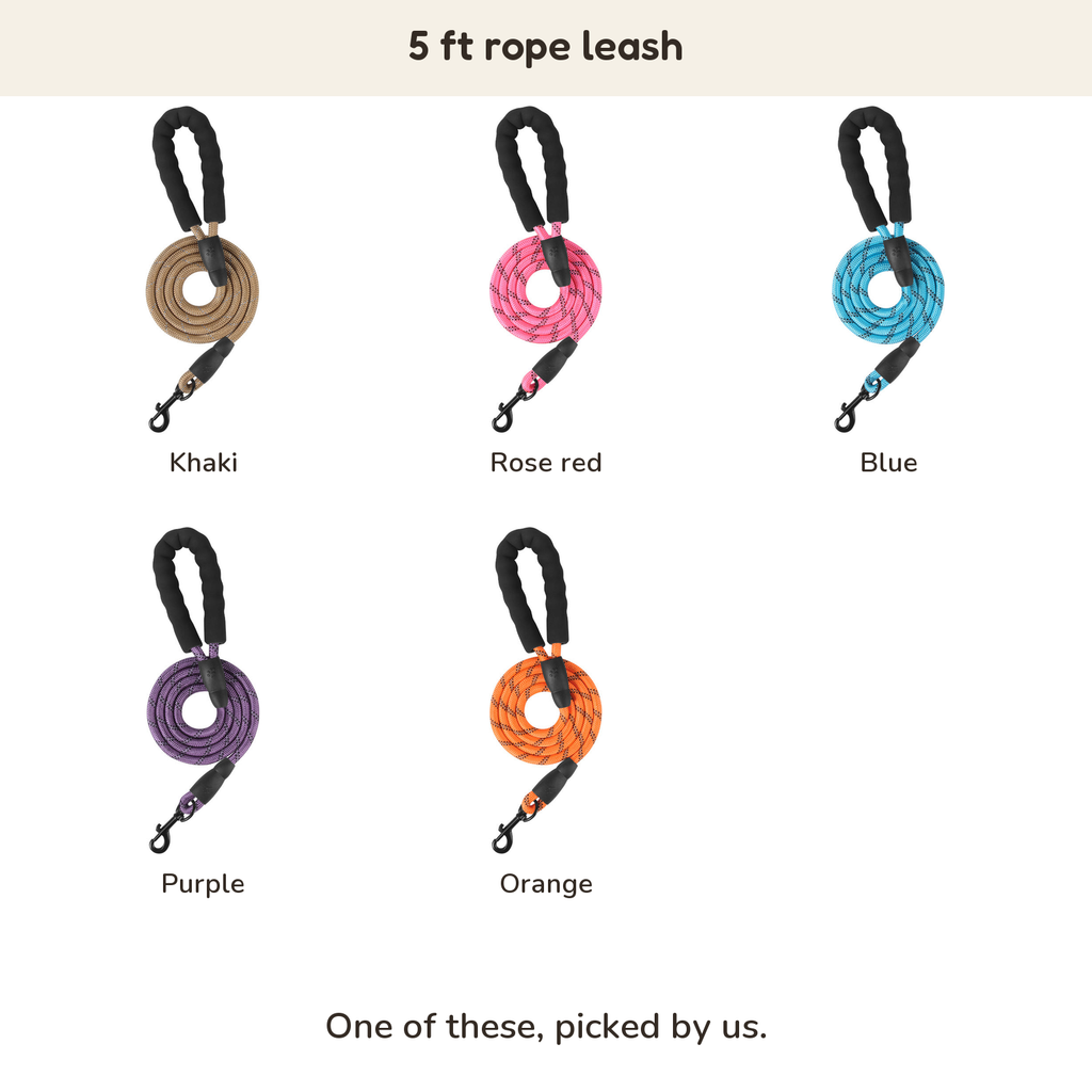 5 ft rope leash: Khaki, Rose red, Blue, Purple, Orange