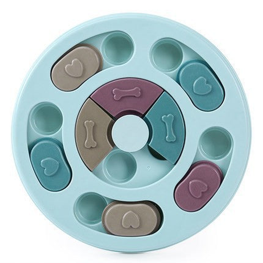 Dog Puzzle Feeder and Slow Bowl: Small round, blue