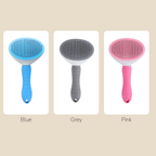 Self-cleaning dog slicker brush in three colours: Blue, Grey and Pink