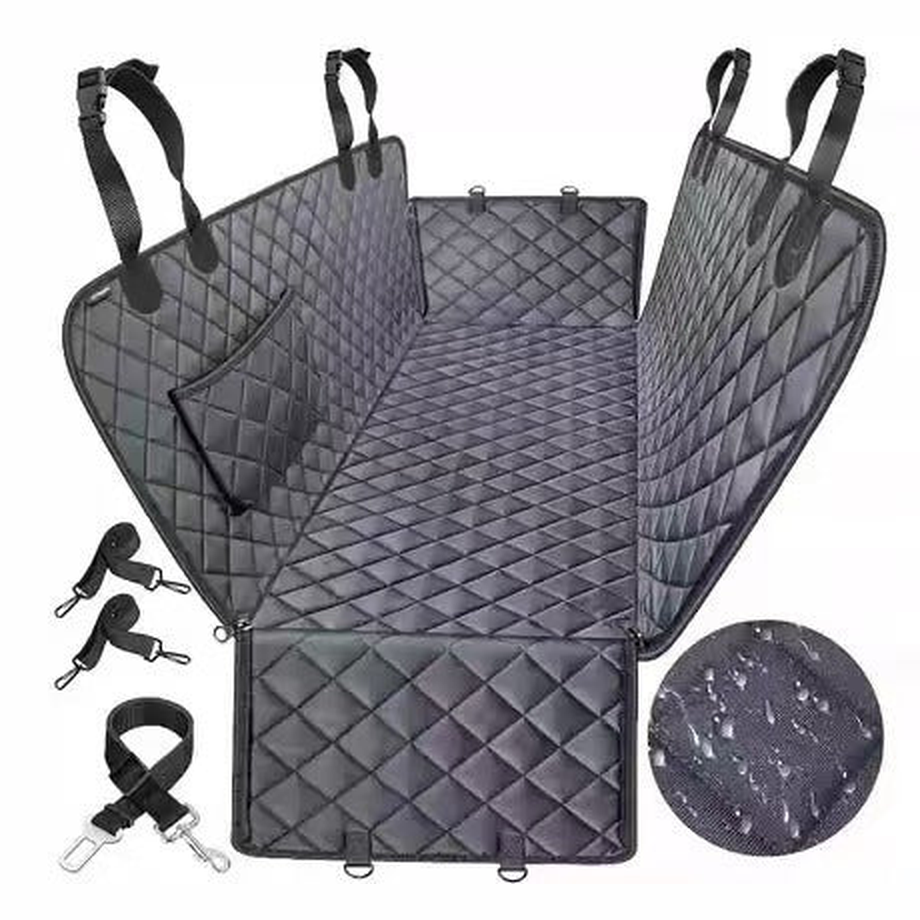 Dog Car Hammock Back Seat Cover: Full surround with pocket, black (F16)