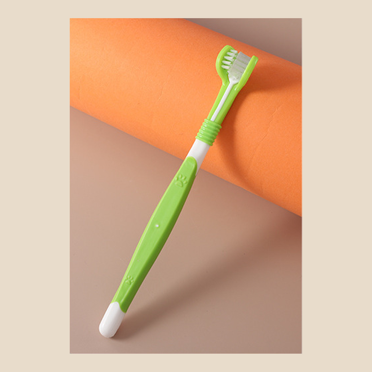 Light green and white three-sided dog toothbrush