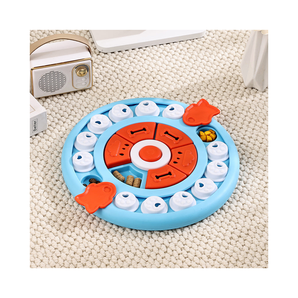 Dog Puzzle Feeder and Slow Bowl: Round pizza, blue