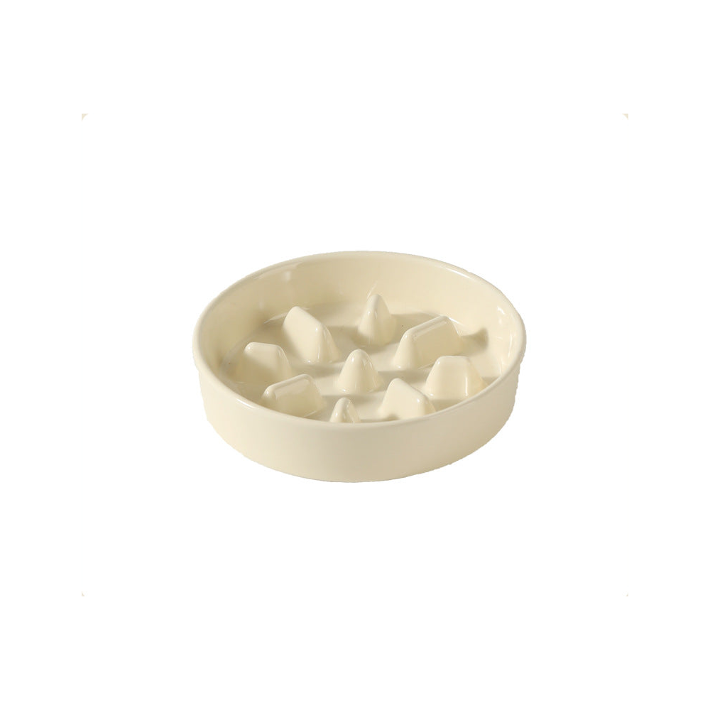 Ceramic Slow Feeder Bowl with Raised Bamboo Stand: Slow bowl only, off-white