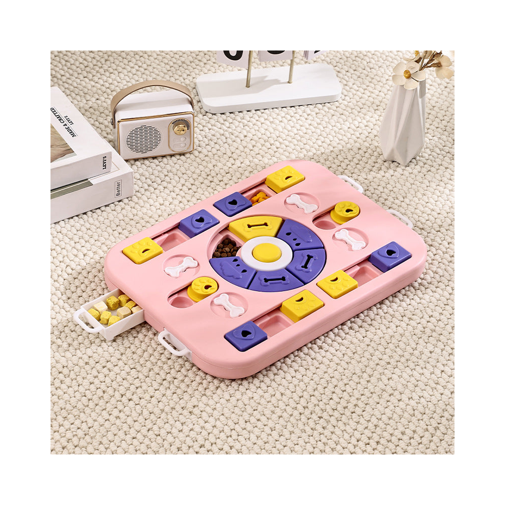 Dog Puzzle Feeder and Slow Bowl: Square slider puzzle, pink
