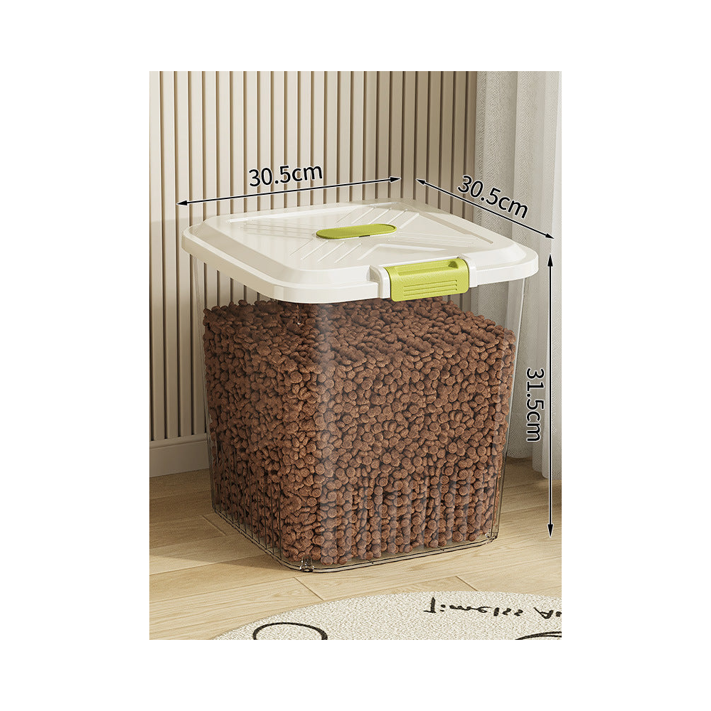 Airtight Pet Food Storage Container with Measuring Cup: Clear · holds 19-22 lb