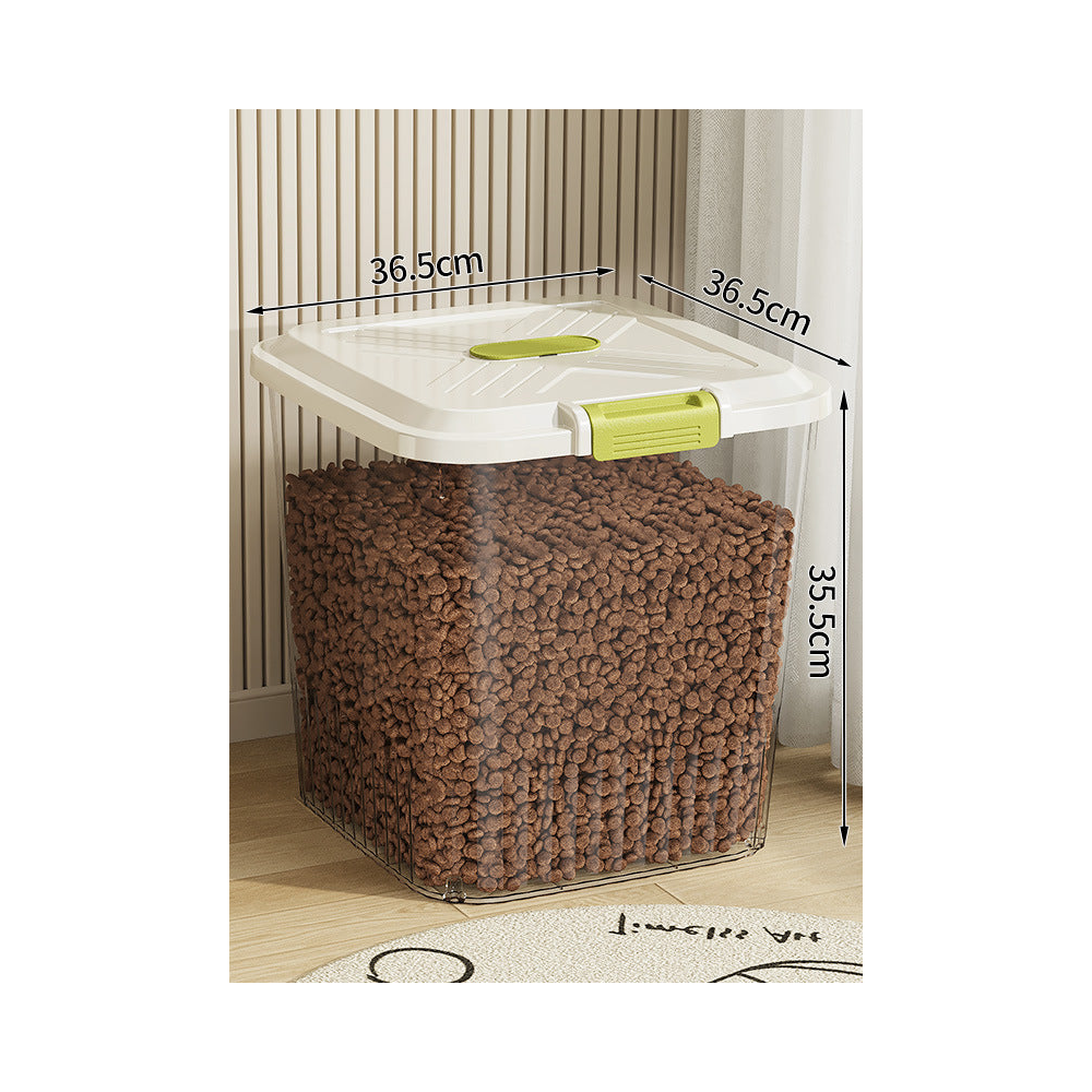Airtight Pet Food Storage Container with Measuring Cup: Clear · holds 33-39 lb
