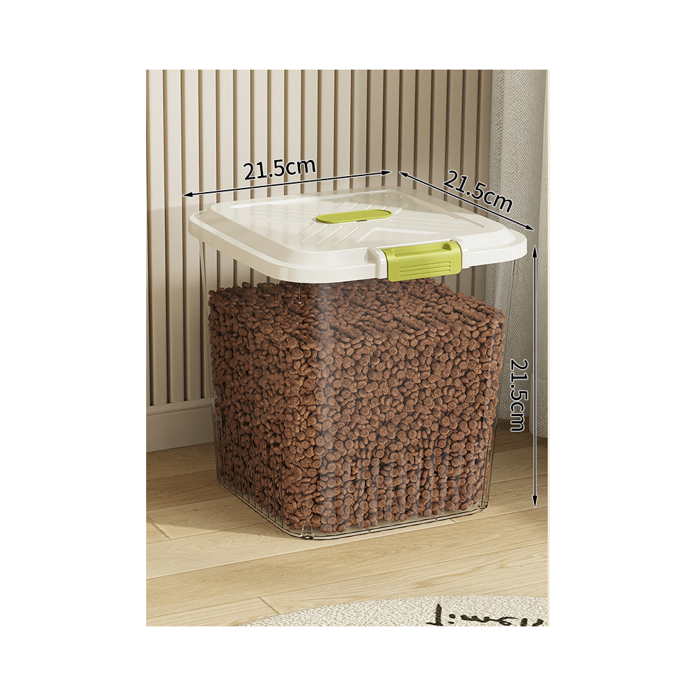 Airtight Pet Food Storage Container with Measuring Cup: Clear · holds 6-9 lb