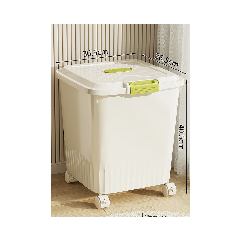 Airtight Pet Food Storage Container with Measuring Cup: Cream with wheels · holds 33-39 lb