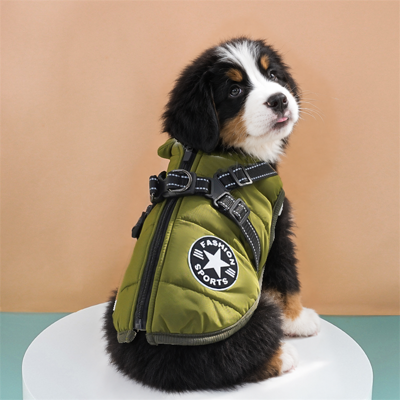Padded Dog Vest with Built-In Harness: Green