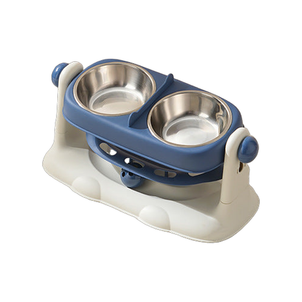 Adjustable Height Double Pet Bowl: Blue