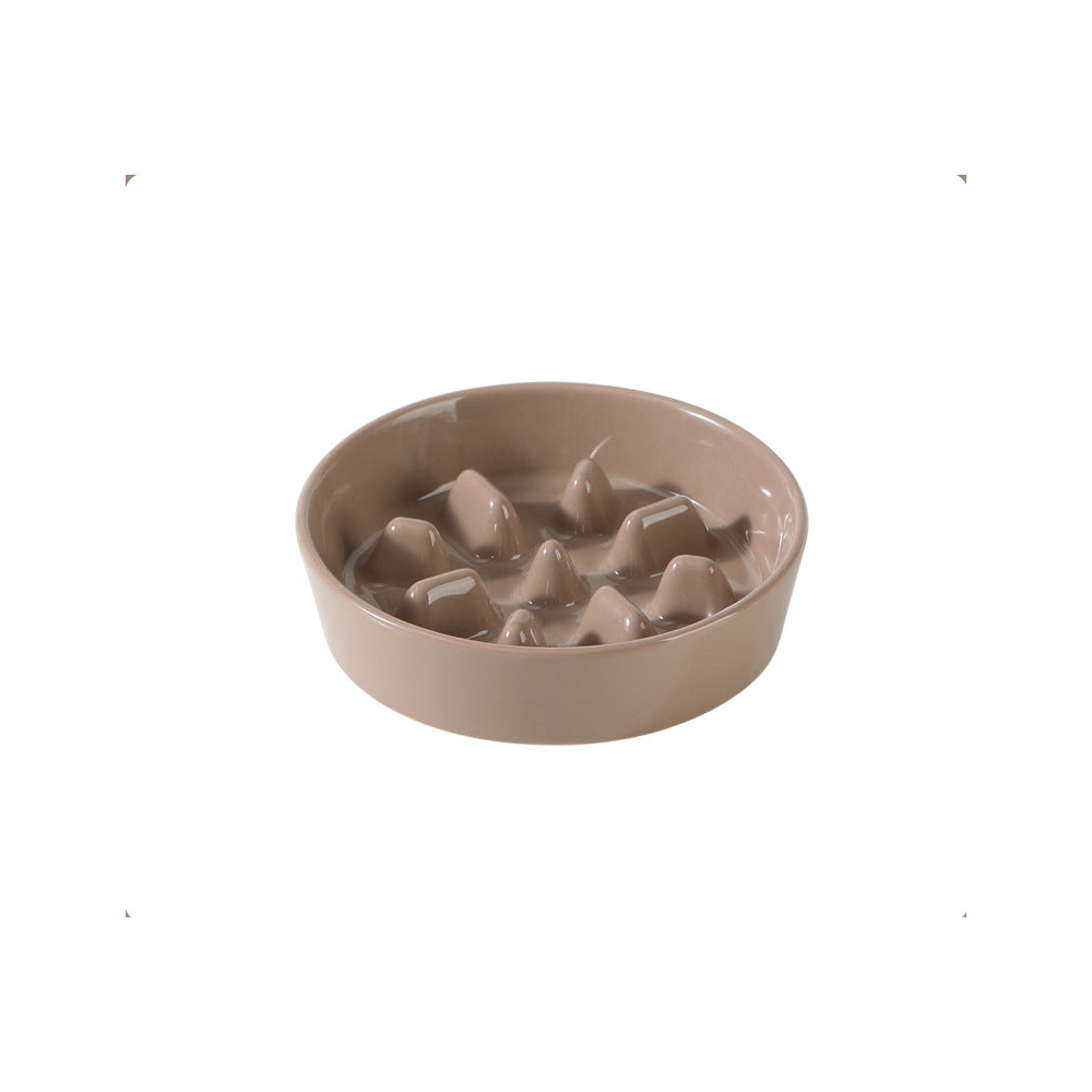Ceramic Slow Feeder Bowl with Raised Bamboo Stand: Slow bowl only, brown