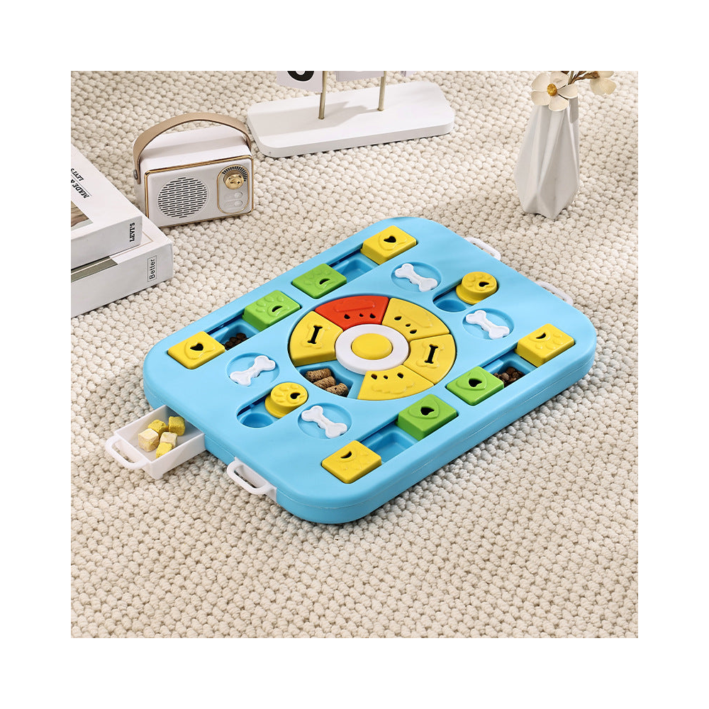 Dog Puzzle Feeder and Slow Bowl: Square slider puzzle, blue