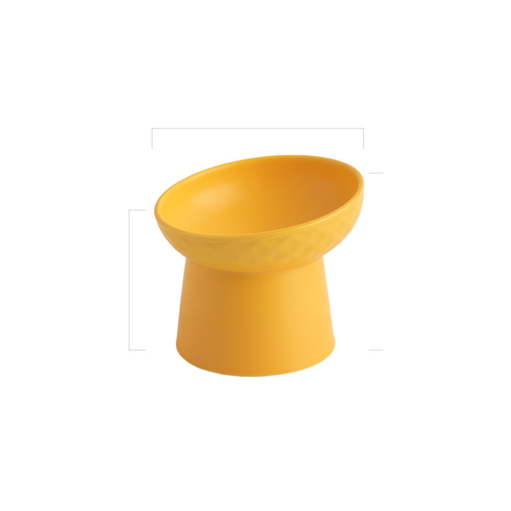Tilted Ceramic Pet Bowl on a Raised Base: Yellow