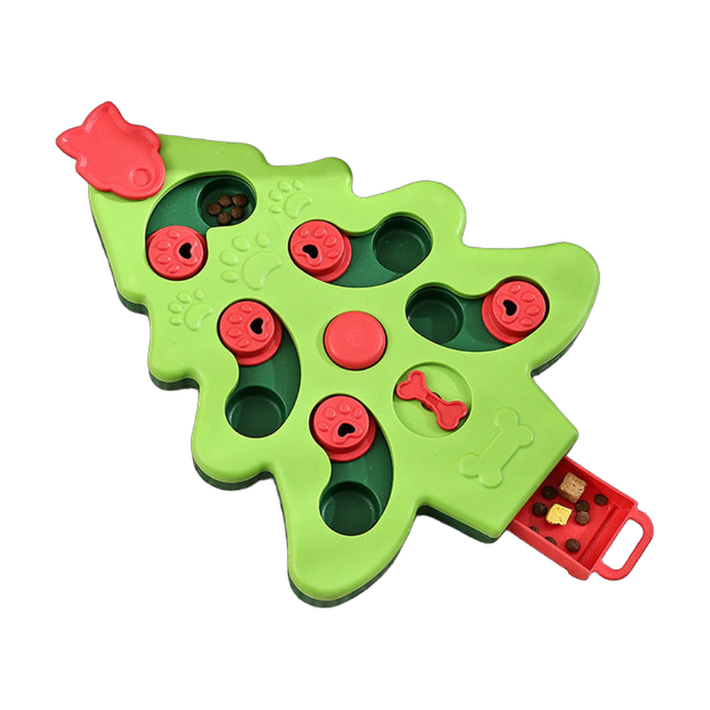 Dog Puzzle Feeder and Slow Bowl: Christmas tree, green