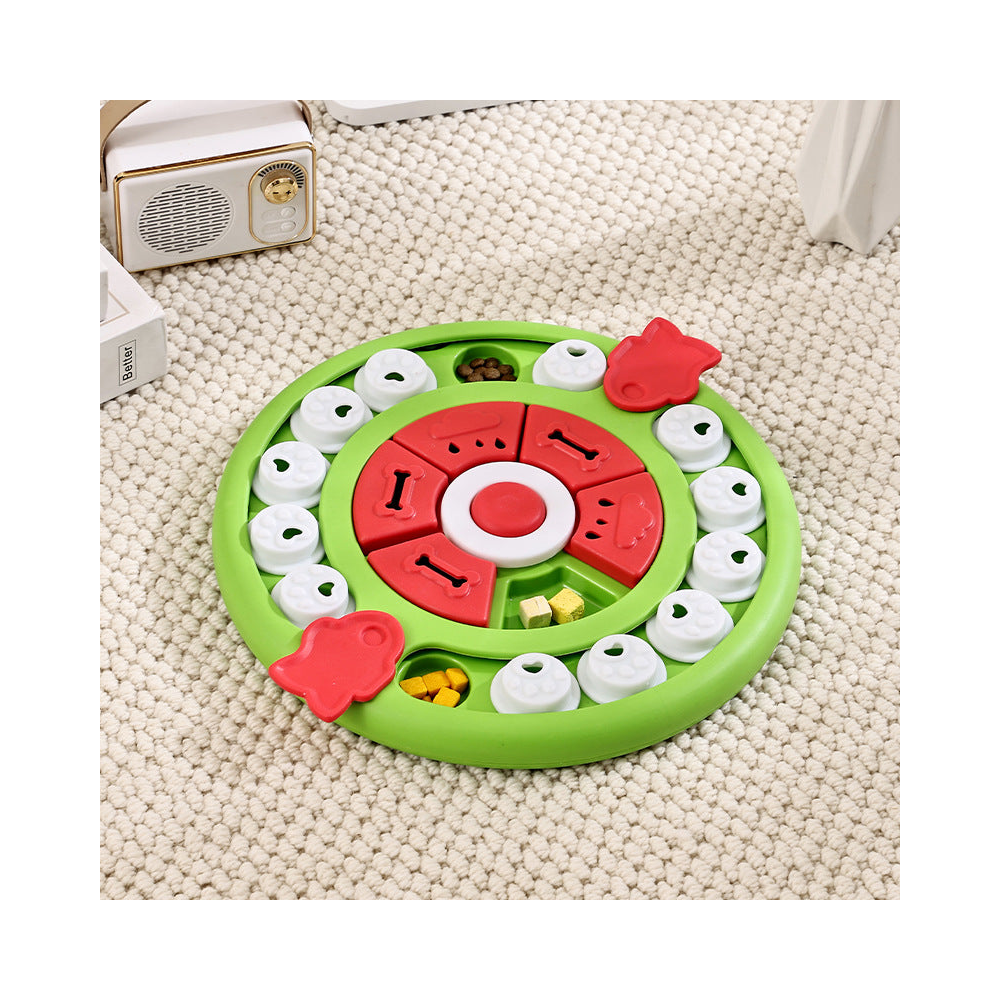 Dog Puzzle Feeder and Slow Bowl: Round pizza, green