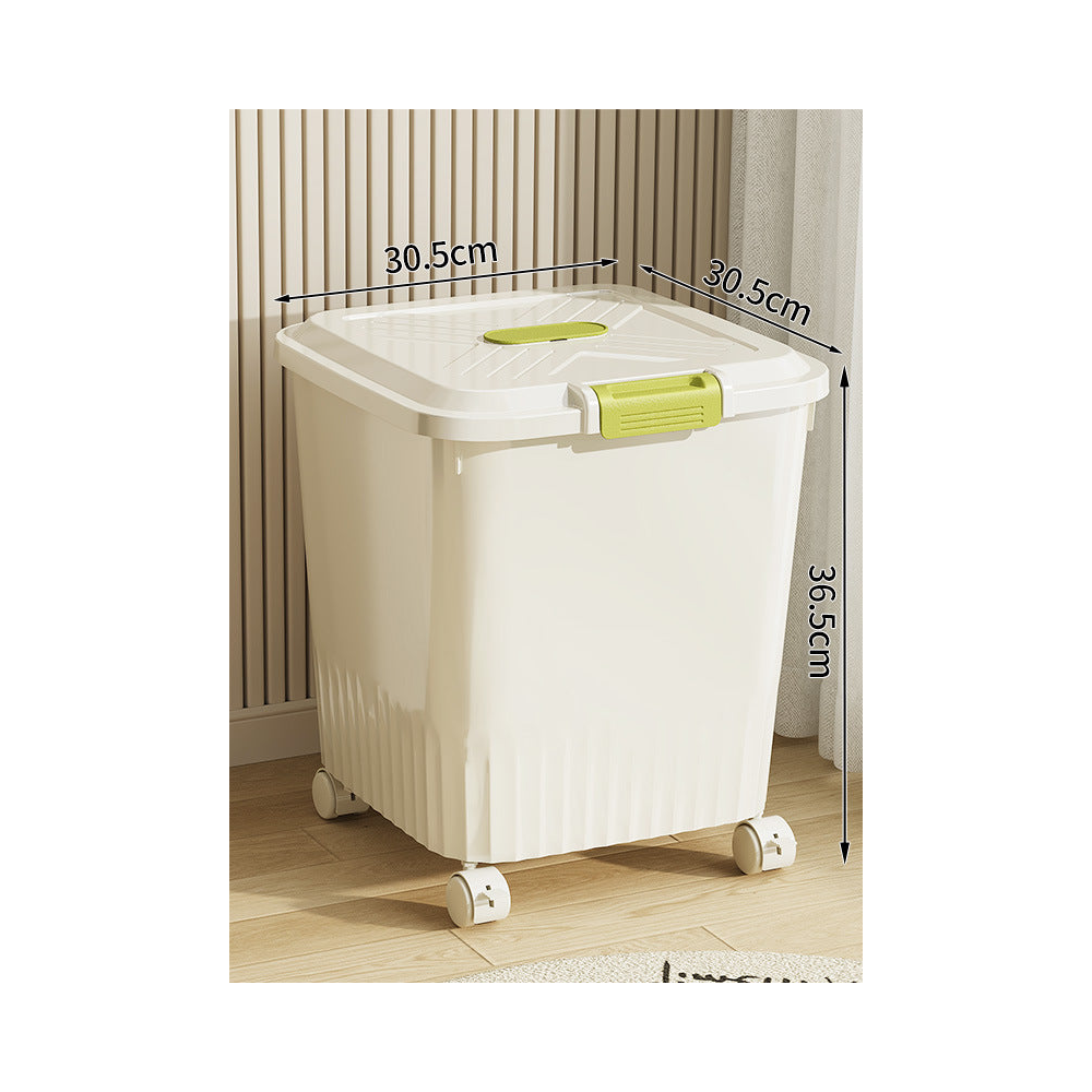Airtight Pet Food Storage Container with Measuring Cup: Cream with wheels · holds 19-22 lb