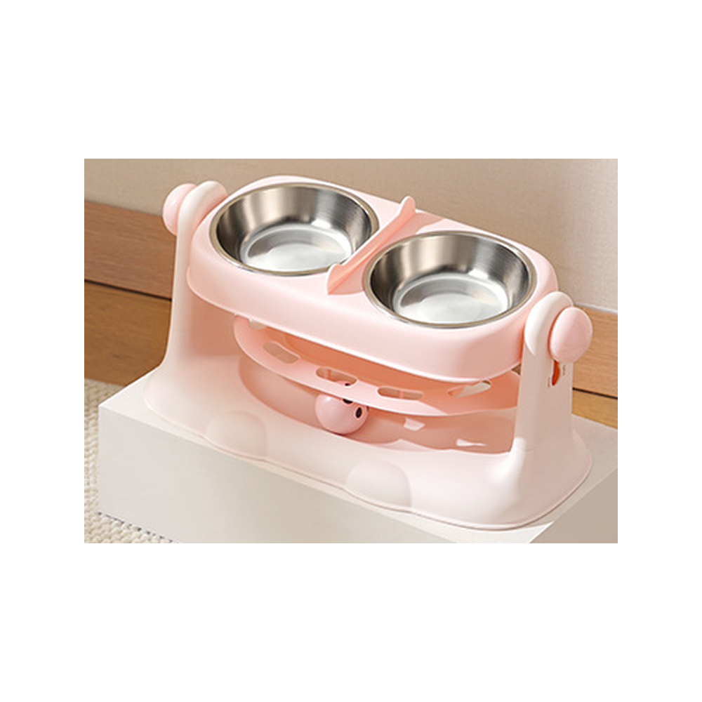 Adjustable Height Double Pet Bowl: Pink