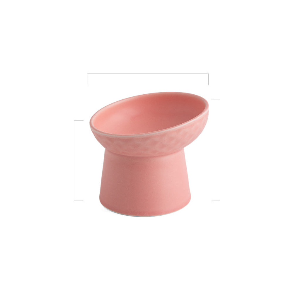 Tilted Ceramic Pet Bowl on a Raised Base: Pink