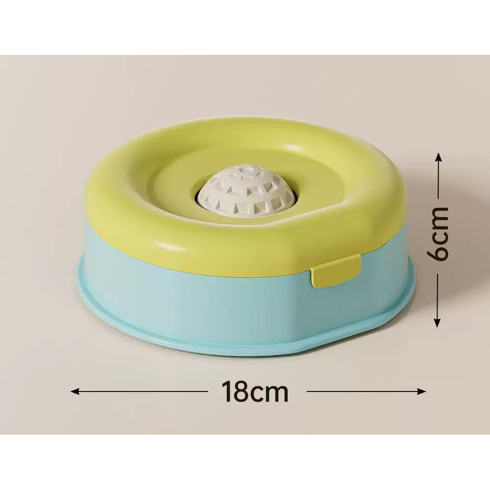 Rolling Ball Lick Bowl and 1 L Raised Bowl: Lick bowl, yellow and blue