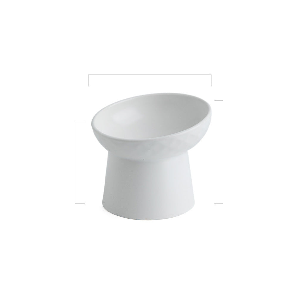 Tilted Ceramic Pet Bowl on a Raised Base: White