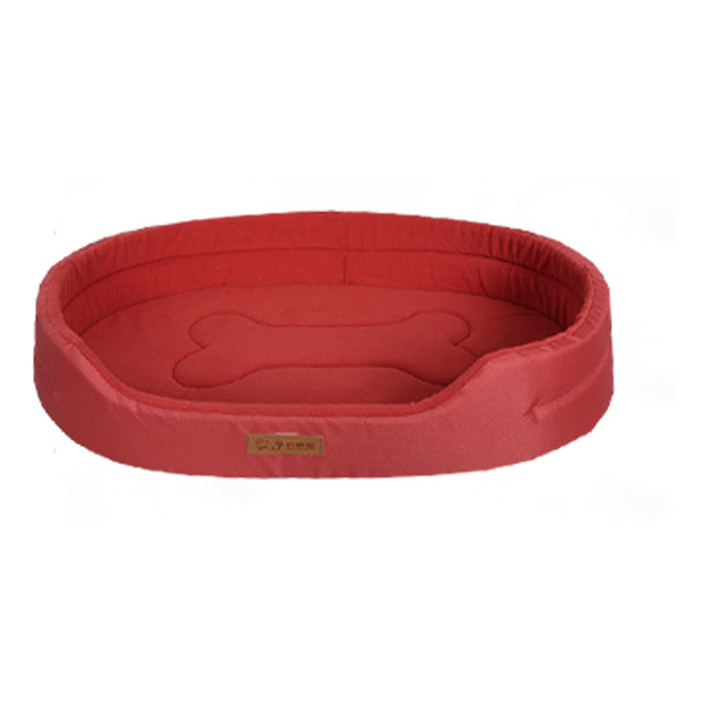 Oval Dog Bed with Raised Rim and Removable Cushion: Fleece, red